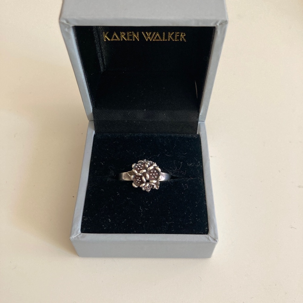 Karen Walker 925 silver flower ring, size 6.5